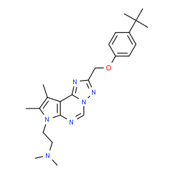 ChemSpider 2D Image | 2-(8,9-Dimethyl-2-{[4-(2-methyl-2-propanyl)phenoxy]methyl}-7H-pyrrolo[3,2-e][1,2,4]triazolo[1,5-c]pyrimidin-7-yl)-N,N-dimethylethanamine | C24H32N6O
