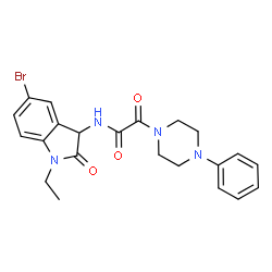 ChemSpider 2D Image | N-(5-Bromo-1-ethyl-2-oxo-2,3-dihydro-1H-indol-3-yl)-2-oxo-2-(4-phenyl-1-piperazinyl)acetamide | C22H23BrN4O3