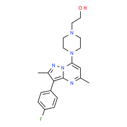ChemSpider 2D Image | 2-{4-[3-(4-Fluorophenyl)-2,5-dimethylpyrazolo[1,5-a]pyrimidin-7-yl]-1-piperazinyl}ethanol | C20H24FN5O