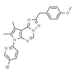 ChemSpider 2D Image | 7-(5-Bromo-2-pyridinyl)-2-(4-methoxybenzyl)-8,9-dimethyl-7H-pyrrolo[3,2-e][1,2,4]triazolo[1,5-c]pyrimidine | C22H19BrN6O