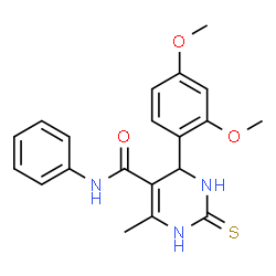 ChemSpider 2D Image | 5-pyrimidinecarboxamide, 6-(2,4-dimethoxyphenyl)-1,6-dihydro-2-mercapto-4-methyl-N-phenyl- | C20H21N3O3S