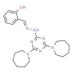 ChemSpider 2D Image | 2-[(E)-{[4,6-Di(1-azepanyl)-1,3,5-triazin-2-yl]hydrazono}methyl]phenol | C22H31N7O