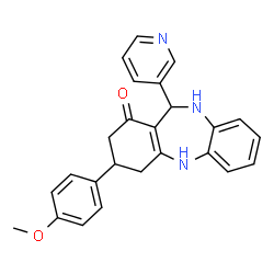 ChemSpider 2D Image | 3-(4-Methoxyphenyl)-11-(3-pyridinyl)-2,3,4,5,10,11-hexahydro-1H-dibenzo[b,e][1,4]diazepin-1-one | C25H23N3O2