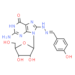 ChemSpider 2D Image | 2-Amino-8-[(2E)-2-(4-hydroxybenzylidene)hydrazino]-9-pentofuranosyl-1,9-dihydro-6H-purin-6-one | C17H19N7O6