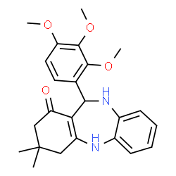 ChemSpider 2D Image | 3,3-Dimethyl-11-(2,3,4-trimethoxyphenyl)-2,3,4,5,10,11-hexahydro-1H-dibenzo[b,e][1,4]diazepin-1-one | C24H28N2O4