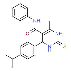 ChemSpider 2D Image | 4-(4-Isopropylphenyl)-6-methyl-N-phenyl-2-thioxo-1,2,3,4-tetrahydro-5-pyrimidinecarboxamide | C21H23N3OS