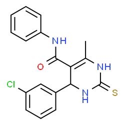 ChemSpider 2D Image | 4-(3-Chlorophenyl)-6-methyl-N-phenyl-2-thioxo-1,2,3,4-tetrahydro-5-pyrimidinecarboxamide | C18H16ClN3OS