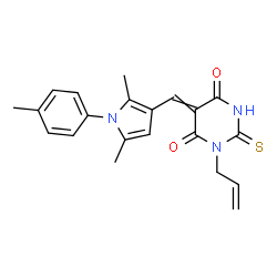 ChemSpider 2D Image | 1-Allyl-5-{[2,5-dimethyl-1-(4-methylphenyl)-1H-pyrrol-3-yl]methylene}-2-thioxodihydro-4,6(1H,5H)-pyrimidinedione | C21H21N3O2S