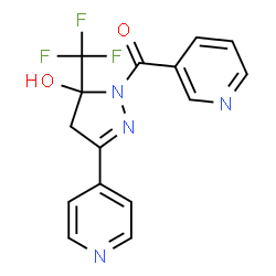 ChemSpider 2D Image | [5-Hydroxy-3-(4-pyridinyl)-5-(trifluoromethyl)-4,5-dihydro-1H-pyrazol-1-yl](3-pyridinyl)methanone | C15H11F3N4O2