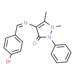 ChemSpider 2D Image | 4-[(Z)-(4-Bromobenzylidene)amino]-1,5-dimethyl-2-phenyl-1,2-dihydro-3H-pyrazol-3-one | C18H16BrN3O