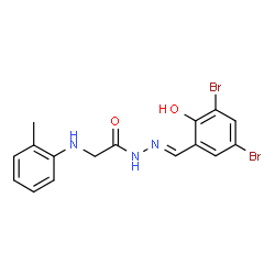 ChemSpider 2D Image | N'-[(E)-(3,5-Dibromo-2-hydroxyphenyl)methylene]-2-[(2-methylphenyl)amino]acetohydrazide | C16H15Br2N3O2