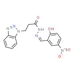 ChemSpider 2D Image | 3-(1H-Benzotriazol-1-yl)-N'-[(Z)-(2-hydroxy-5-nitrophenyl)methylene]propanehydrazide | C16H14N6O4