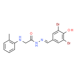 ChemSpider 2D Image | N'-[(E)-(3,5-Dibromo-4-hydroxyphenyl)methylene]-2-[(2-methylphenyl)amino]acetohydrazide | C16H15Br2N3O2