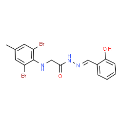 ChemSpider 2D Image | 2-[(2,6-Dibromo-4-methylphenyl)amino]-N'-[(E)-(2-hydroxyphenyl)methylene]acetohydrazide | C16H15Br2N3O2