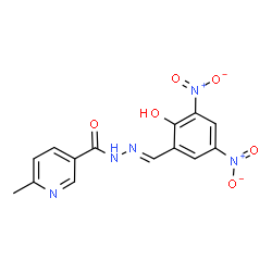 ChemSpider 2D Image | N'-[(E)-(2-Hydroxy-3,5-dinitrophenyl)methylene]-6-methylnicotinohydrazide | C14H11N5O6