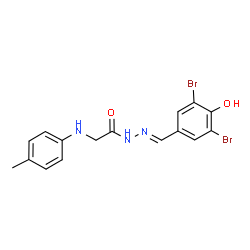 ChemSpider 2D Image | N'-[(E)-(3,5-Dibromo-4-hydroxyphenyl)methylene]-2-[(4-methylphenyl)amino]acetohydrazide | C16H15Br2N3O2