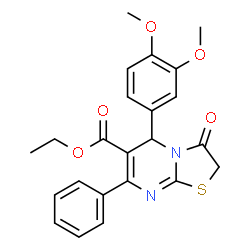 ChemSpider 2D Image | Ethyl 5-(3,4-dimethoxyphenyl)-3-oxo-7-phenyl-2,3-dihydro-5H-[1,3]thiazolo[3,2-a]pyrimidine-6-carboxylate | C23H22N2O5S