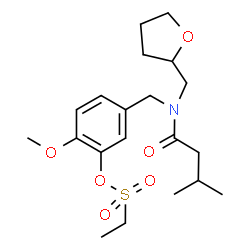 ChemSpider 2D Image | 2-Methoxy-5-{[(3-methylbutanoyl)(tetrahydro-2-furanylmethyl)amino]methyl}phenyl ethanesulfonate | C20H31NO6S