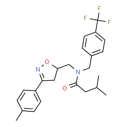 ChemSpider 2D Image | 3-Methyl-N-{[3-(4-methylphenyl)-4,5-dihydro-1,2-oxazol-5-yl]methyl}-N-[4-(trifluoromethyl)benzyl]butanamide | C24H27F3N2O2