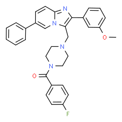 ChemSpider 2D Image | (4-Fluorophenyl)(4-{[2-(3-methoxyphenyl)-6-phenylimidazo[1,2-a]pyridin-3-yl]methyl}-1-piperazinyl)methanone | C32H29FN4O2
