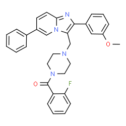 ChemSpider 2D Image | (2-Fluorophenyl)(4-{[2-(3-methoxyphenyl)-6-phenylimidazo[1,2-a]pyridin-3-yl]methyl}-1-piperazinyl)methanone | C32H29FN4O2