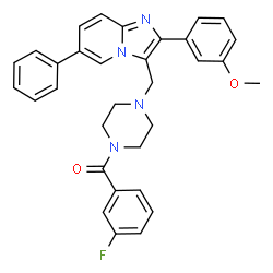 ChemSpider 2D Image | (3-Fluorophenyl)(4-{[2-(3-methoxyphenyl)-6-phenylimidazo[1,2-a]pyridin-3-yl]methyl}-1-piperazinyl)methanone | C32H29FN4O2