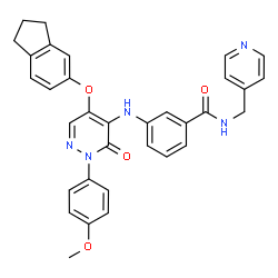 ChemSpider 2D Image | 3-{[5-(2,3-Dihydro-1H-inden-5-yloxy)-2-(4-methoxyphenyl)-3-oxo-2,3-dihydro-4-pyridazinyl]amino}-N-(4-pyridinylmethyl)benzamide | C33H29N5O4