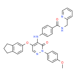 ChemSpider 2D Image | 4-{[5-(2,3-Dihydro-1H-inden-5-yloxy)-2-(4-methoxyphenyl)-3-oxo-2,3-dihydro-4-pyridazinyl]amino}-N-(2-pyridinylmethyl)benzamide | C33H29N5O4