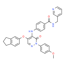 ChemSpider 2D Image | 4-{[5-(2,3-Dihydro-1H-inden-5-yloxy)-2-(4-methoxyphenyl)-3-oxo-2,3-dihydro-4-pyridazinyl]amino}-N-(3-pyridinylmethyl)benzamide | C33H29N5O4