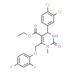 ChemSpider 2D Image | Ethyl 4-(3,4-dichlorophenyl)-6-[(2,4-difluorophenoxy)methyl]-1-methyl-2-oxo-1,2,3,4-tetrahydro-5-pyrimidinecarboxylate | C21H18Cl2F2N2O4
