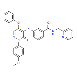 ChemSpider 2D Image | 3-{[2-(4-Methoxyphenyl)-3-oxo-5-phenoxy-2,3-dihydro-4-pyridazinyl]amino}-N-(2-pyridinylmethyl)benzamide | C30H25N5O4