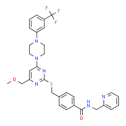 ChemSpider 2D Image | 4-({[4-(Methoxymethyl)-6-{4-[3-(trifluoromethyl)phenyl]-1-piperazinyl}-2-pyrimidinyl]sulfanyl}methyl)-N-(2-pyridinylmethyl)benzamide | C31H31F3N6O2S