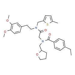 ChemSpider 2D Image | N-(2-{[2-(3,4-Dimethoxyphenyl)ethyl][(5-methyl-2-thienyl)methyl]amino}-2-oxoethyl)-4-ethyl-N-(tetrahydro-2-furanylmethyl)benzamide | C32H40N2O5S