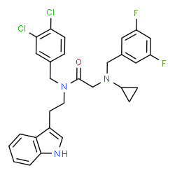 ChemSpider 2D Image | N~2~-Cyclopropyl-N-(3,4-dichlorobenzyl)-N~2~-(3,5-difluorobenzyl)-N-[2-(1H-indol-3-yl)ethyl]glycinamide | C29H27Cl2F2N3O