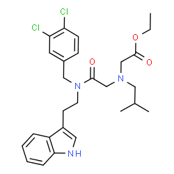ChemSpider 2D Image | Ethyl [(2-{(3,4-dichlorobenzyl)[2-(1H-indol-3-yl)ethyl]amino}-2-oxoethyl)(isobutyl)amino]acetate | C27H33Cl2N3O3