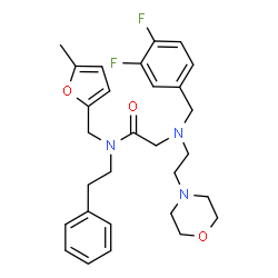 ChemSpider 2D Image | N~2~-(3,4-Difluorobenzyl)-N-[(5-methyl-2-furyl)methyl]-N~2~-[2-(4-morpholinyl)ethyl]-N-(2-phenylethyl)glycinamide | C29H35F2N3O3