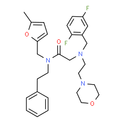 ChemSpider 2D Image | N~2~-(2,5-Difluorobenzyl)-N-[(5-methyl-2-furyl)methyl]-N~2~-[2-(4-morpholinyl)ethyl]-N-(2-phenylethyl)glycinamide | C29H35F2N3O3