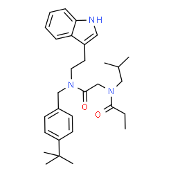 ChemSpider 2D Image | N-(2-{[2-(1H-Indol-3-yl)ethyl][4-(2-methyl-2-propanyl)benzyl]amino}-2-oxoethyl)-N-isobutylpropanamide | C30H41N3O2
