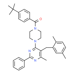 ChemSpider 2D Image | {4-[5-(2,5-Dimethylbenzyl)-6-methyl-2-phenyl-4-pyrimidinyl]-1-piperazinyl}[4-(2-methyl-2-propanyl)phenyl]methanone | C35H40N4O