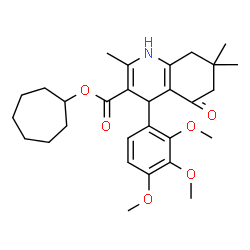 ChemSpider 2D Image | Cycloheptyl 2,7,7-trimethyl-5-oxo-4-(2,3,4-trimethoxyphenyl)-1,4,5,6,7,8-hexahydro-3-quinolinecarboxylate | C29H39NO6