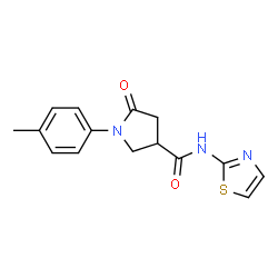 ChemSpider 2D Image | 1-(4-Methylphenyl)-5-oxo-N-(1,3-thiazol-2-yl)-3-pyrrolidinecarboxamide | C15H15N3O2S