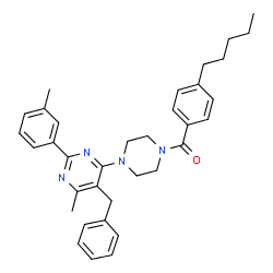 ChemSpider 2D Image | {4-[5-Benzyl-6-methyl-2-(3-methylphenyl)-4-pyrimidinyl]-1-piperazinyl}(4-pentylphenyl)methanone | C35H40N4O