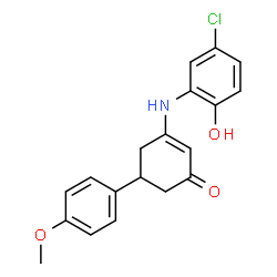 ChemSpider 2D Image | 3-(5-Chloro-2-hydroxy-phenylamino)-5-(4-methoxy-phenyl)-cyclohex-2-enone | C19H18ClNO3