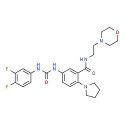 ChemSpider 2D Image | 5-{[(3,4-Difluorophenyl)carbamoyl]amino}-N-[2-(4-morpholinyl)ethyl]-2-(1-pyrrolidinyl)benzamide | C24H29F2N5O3