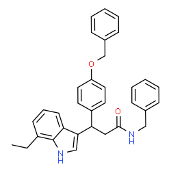 ChemSpider 2D Image | N-Benzyl-3-[4-(benzyloxy)phenyl]-3-(7-ethyl-1H-indol-3-yl)propanamide | C33H32N2O2