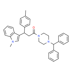 ChemSpider 2D Image | 1-[4-(Diphenylmethyl)-1-piperazinyl]-3-(1-methyl-1H-indol-3-yl)-3-(4-methylphenyl)-1-propanone | C36H37N3O