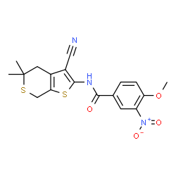 ChemSpider 2D Image | N-(3-Cyano-5,5-dimethyl-4,7-dihydro-5H-thieno[2,3-c]thiopyran-2-yl)-4-methoxy-3-nitrobenzamide | C18H17N3O4S2