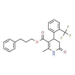 ChemSpider 2D Image | 3-Phenylpropyl 2-methyl-6-oxo-4-[2-(trifluoromethyl)phenyl]-1,4,5,6-tetrahydro-3-pyridinecarboxylate | C23H22F3NO3