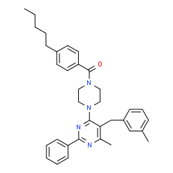 ChemSpider 2D Image | {4-[6-Methyl-5-(3-methylbenzyl)-2-phenyl-4-pyrimidinyl]-1-piperazinyl}(4-pentylphenyl)methanone | C35H40N4O
