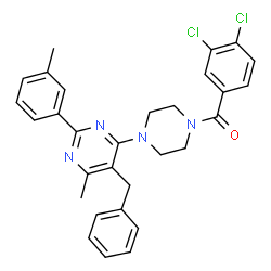 ChemSpider 2D Image | {4-[5-Benzyl-6-methyl-2-(3-methylphenyl)-4-pyrimidinyl]-1-piperazinyl}(3,4-dichlorophenyl)methanone | C30H28Cl2N4O